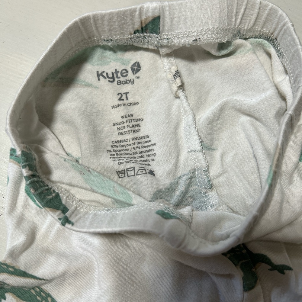 Kyte BABY White Pajamas with Green Dinosaur Print